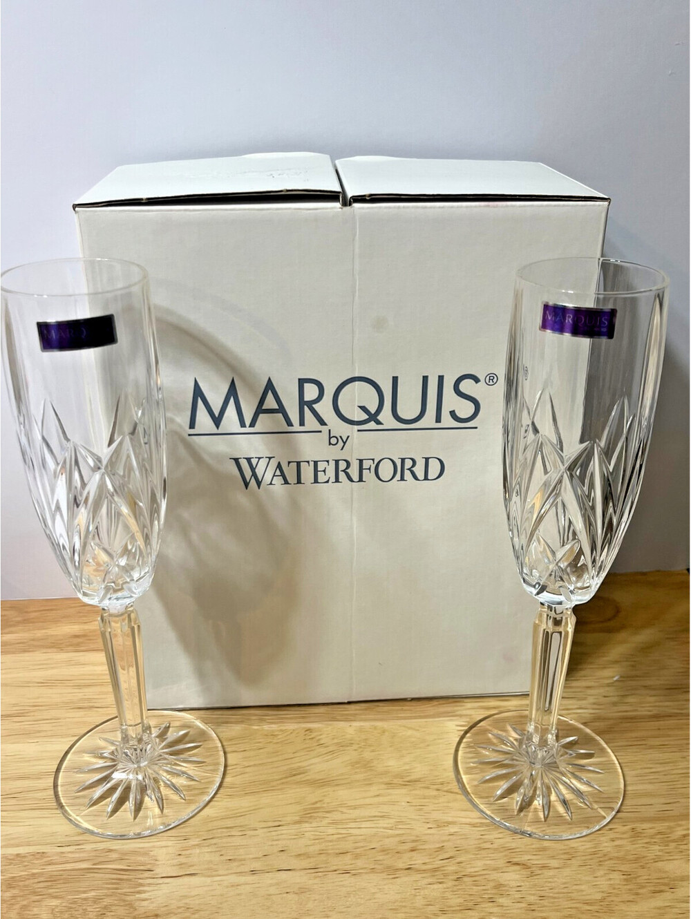Vintage Set of 2 Marquis by Waterford "Brookside" Crystal Champagne Flutes 9"